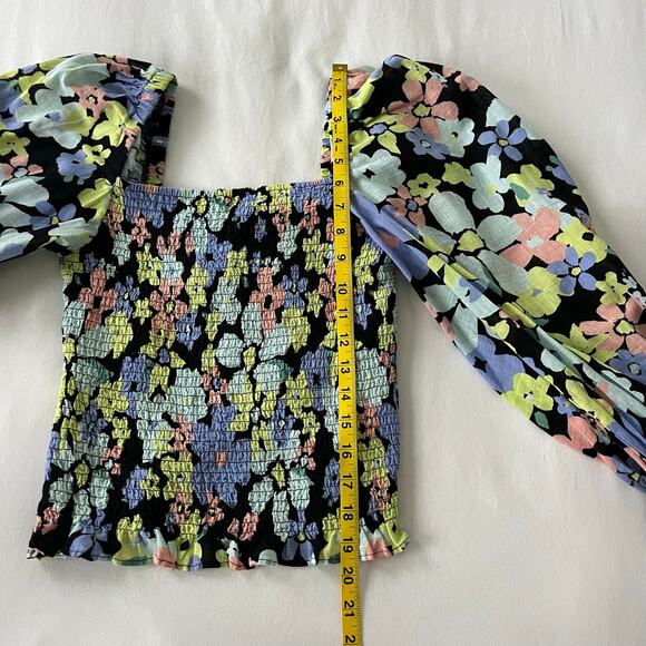Free People Ariana Smocked Floral Square Neck Puff Sleeve Elastic Top, Size XS - Picture 6 of 11